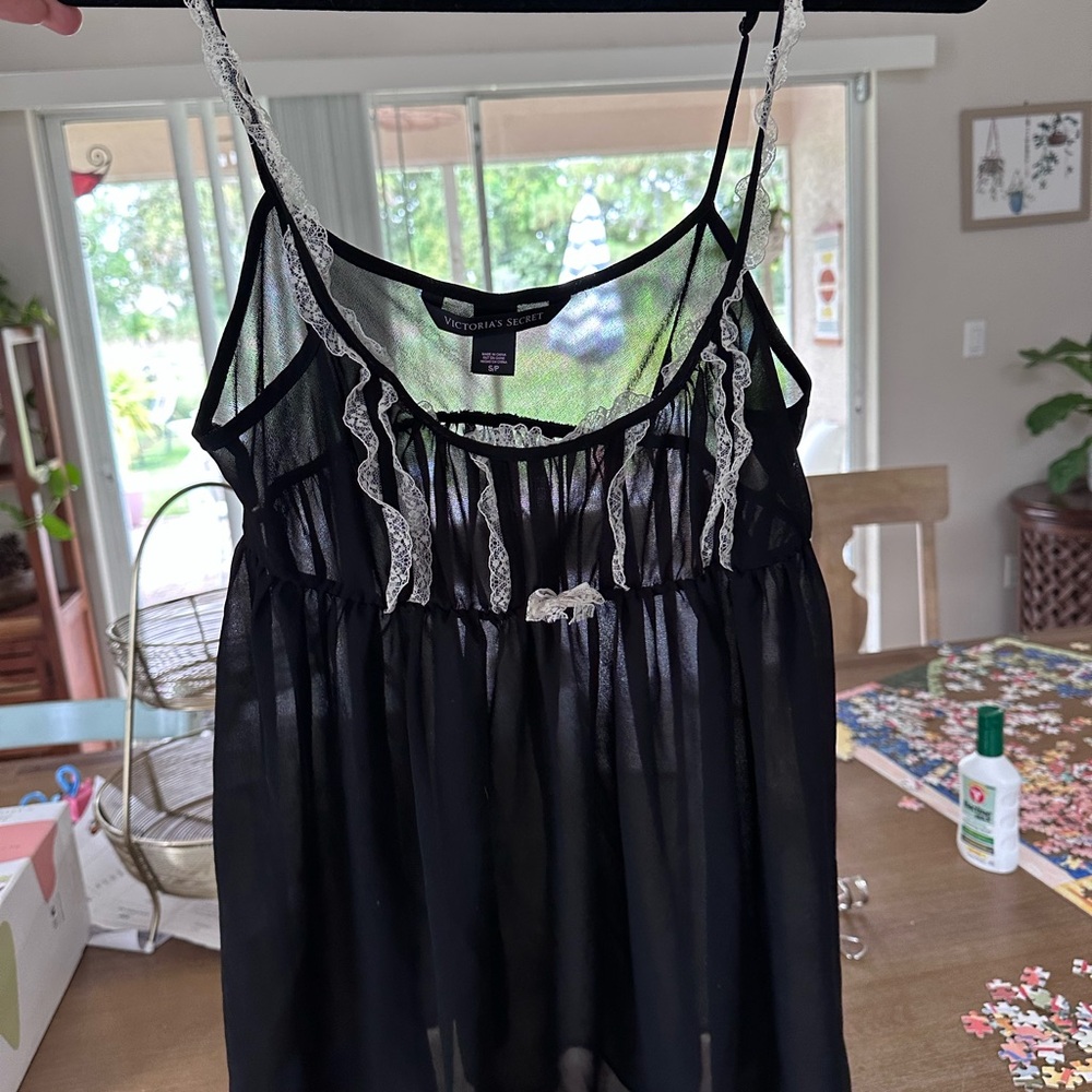 Victoria's Secret Black Sheer Babydoll with White Lace